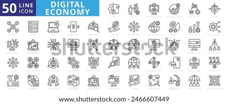 Digital Economy icon set with online payment, economic activities, production, internet, blockchain, multipayment and expanding.