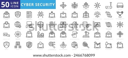 Cyber security icon set with information, technology, data network, malware, virus, unauthorized access and protected.