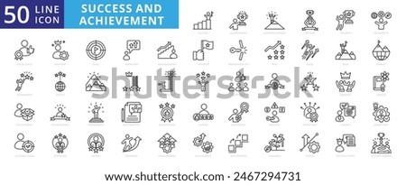 Success and achievement icon set with accomplishment, victory, triumph, prosperity, excellence, attainment and fulfillment.