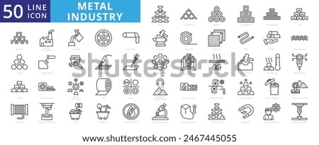 Metal industry icon set with steel, stainless, brass, aluminum, manganese, tin, nickel, lead, iron, copper and casting.