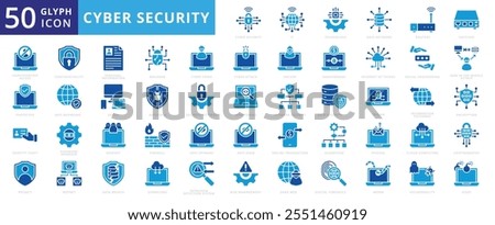 Cyber security icon set of phishing, firewall, ransomware, technology, cloud computing, privacy, hacker, cryptography, encryption, algorithm, antivirus, worm, internet of things, malware, download