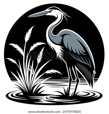 heron on water black silhouette logo vector, heron on water icon illustration.