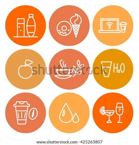 Vector colorful food icon set isolated on white background. Simple icon isolated, insignia, emblem, symbol, brand, thumbnail. Flat food icon concept for shops, coffee, restaurants, cards, banners.