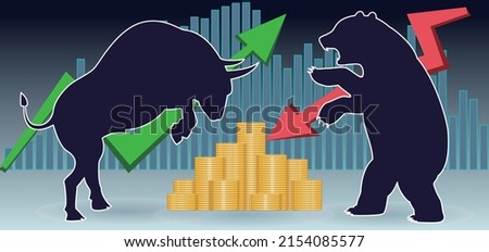 Vector diagram: bear market and bull market in the stock market, rising and falling