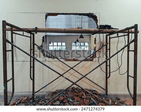 Similar – Image, Stock Photo Carefully stacked old building blocks in the shade of old trees in front of a wooden hut on a farm in Rudersau near Rottenbuch in the district of Weilheim-Schongau in Upper Bavaria, photographed in neo-realistic black and white