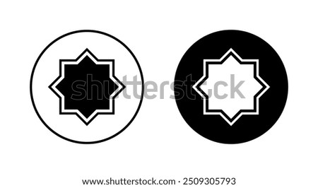 Islamic octagonal icon on black circle. Arabesque sign symbol