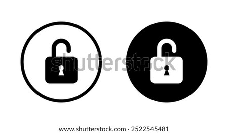 Unlock icon on black circle. Open padlock sign symbol