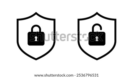 Lock and unlock with shield line icon. Secure, safety concept