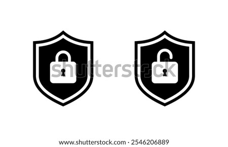 Lock and unlock shield icon. Secure guard sign symbol