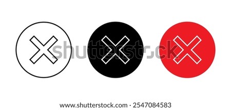 Cross mark outline icon on circle background. X, exit sign symbol