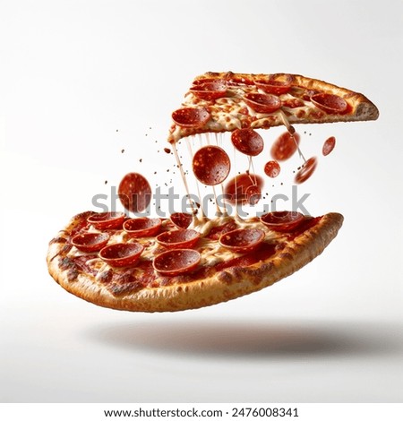 Image, Stock Photo Sliced pizza pepperoni on blue background. Pizza salami slices