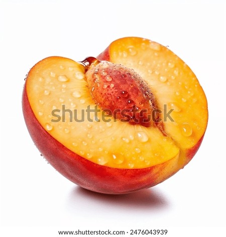 Similar – Image, Stock Photo Sliced fresh peach and grape on homemade ceramic plate on yellow tablecloth,