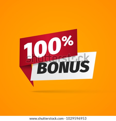 100 percent bonus web banner on yellow background. Web gift label vector illustration 