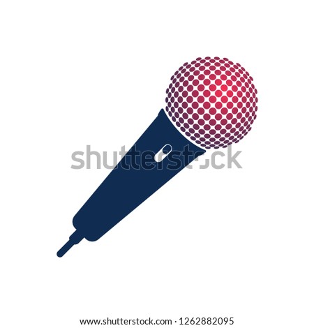 Microphone logo with hot head on white background. Isolated mike. Vector illustration