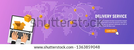 Online delivery service of goods vector illustration. Web banner for transportation of wares from any country of the world