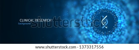 Scientific or medical research vector blue background template. Science abstract web banner with blur effect
