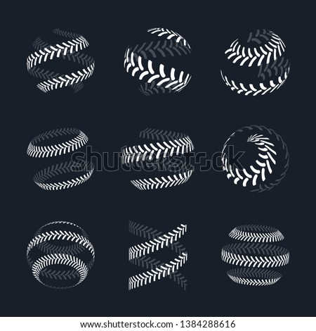 Tractor tire print vector logo collection. Wheel traces icon set on dark background