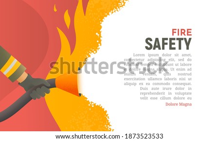 Fire safety vector illustration. Precautions the use of fire background template. A firefighter fights a fire cartoon flat design. Natural fires and disasters web banner