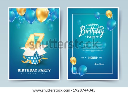 47th years birthday wedding vector invitation double card. Forty seven years anniversary celebration brochure. Template of invitational for print on blue background