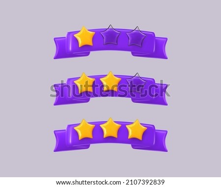 Congratulations winner award ribbons and rating stars collection isolated icon. 3d vector illustration.