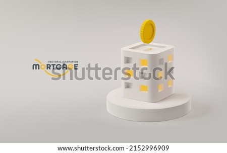 Vector illustration mortgage. Real estate buying lending. 3d realistic house on the podium. Foto stock © 
