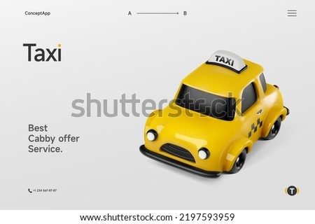 City taxi 3d vector graphics. Yellow Cab ui ux landing page concept.