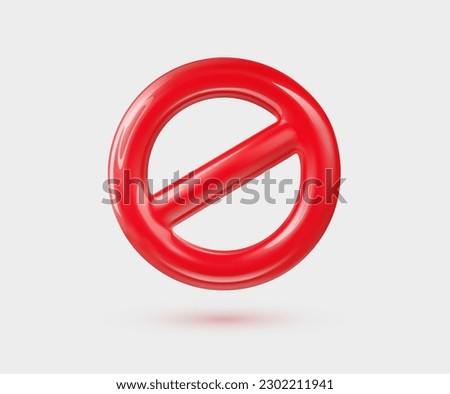 Empty prohibition or restriction red sign 3d vector cartoon design element. Forbidden icon on white background