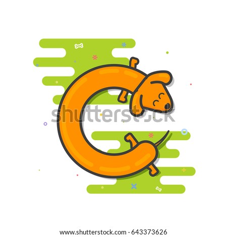 Cute Basset hound runs around itself in a contour-style line art. Vector illustration of a dog for decoration, logo, design, flyer, catalog, pet stores, veterinary clinics. Animal logo letter C