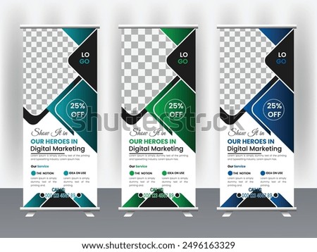 Modern professional business roll up or pull up banner template design for company redy for print 3 color aditable size 31.9 x 79 inches with Bleed 1 inches	

