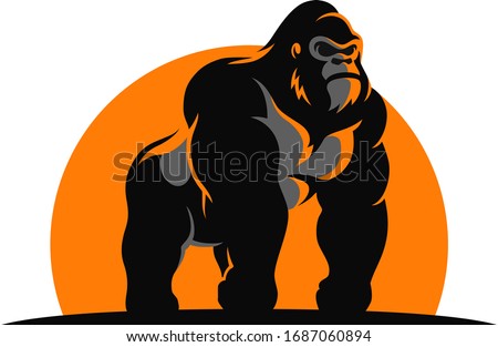 The Gorilla Standing In the Sunset Vector Design Logotype