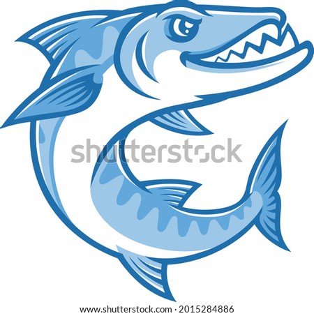 Barracuda Fish Smile with Sharp Teeth Cartoon Character Design