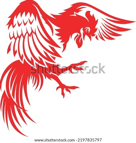 Fighting Rooster Spreading Its Wings and Attacking with its Talons