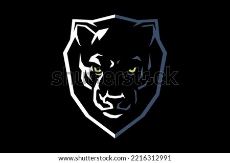 Simple Vector of Aggressive Black Panther Head with the Shield in the Background