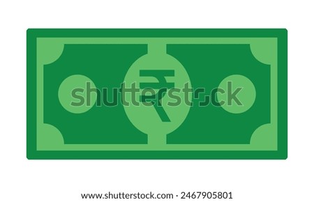 Rupees cash money Indian currency note in green color vector illustration. Rupees bill, green currency bank note, cash and money symbol. Flat vector illustration.