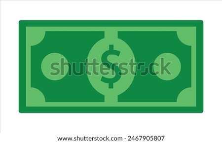 Dollar cash money United States of America currency note in green color vector illustration. Dollar bill, green currency bank note, cash and money symbol. Flat vector illustration.