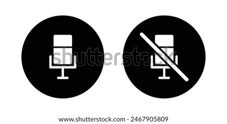 Microphone turn on and microphone turn off icon set for user interface design elements in black color. No microphone icon mic off symbol. Voice mute icon vector in black color.