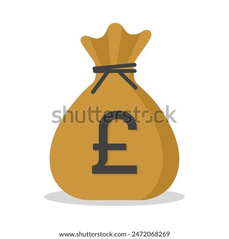 Money sack with Pound currency symbol in brown color vector illustration. Pound sack icon. Cartoon sack money bag with full of Pound.