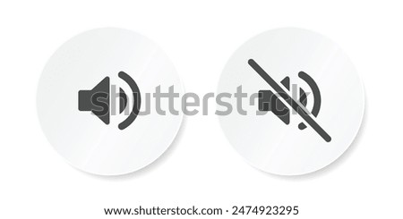 Loudspeaker and mute icon set for user interface design elements. Speaker on and speaker off symbol. Sound on and off icon. Ring and silent mode icon vector. 