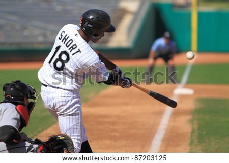 MESA, AZ - OCTOBER 17: Brandon Short, a Chicago White Sox prospect, bats for the Mesa Solar Sox in an Arizona Fall League game Oct. 17, 2011 at HoHoKam Stadium. Short went 1-for-3 with 2 runs scored.