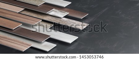 Laminate floor on black board background, banner, copy space. 3d illustration Stockfoto © 