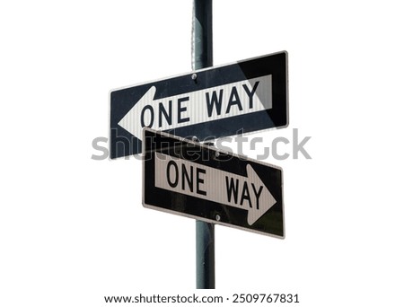 Similar – Image, Stock Photo One-way street signs at the corner of a house. One-way street