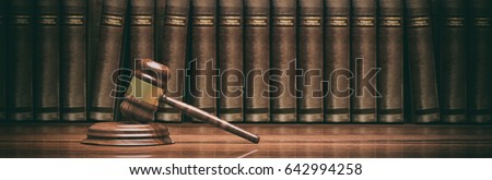 Lawyer office. Judge gavel and law books, banner. 3d illustration ストックフォト © 