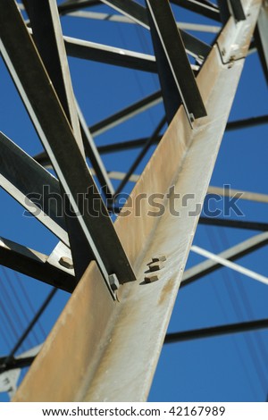 Closeup of a Bolted Steel Connection Plate on a Transmission Tower