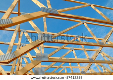 Wood framing on a new house under construction