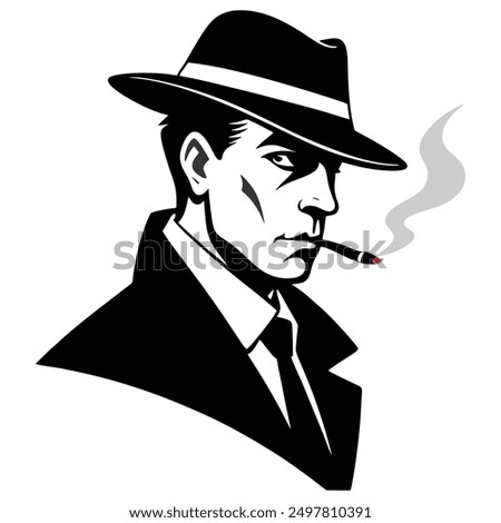 Mafia boss with a smoking cigar silhouette vector illustration design