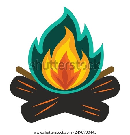 Burning bonfire or campfire, firewood with fire or flame