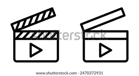 Vector illustration of two movie clapperboard icons. Ideal for representing film production, video making, and multimedia projects. Editable stroke.