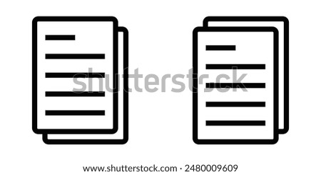 Vector icons of stacked documents, ideal for representing multiple files, paperwork, or archives. Simple black and white design. Editable stroke.