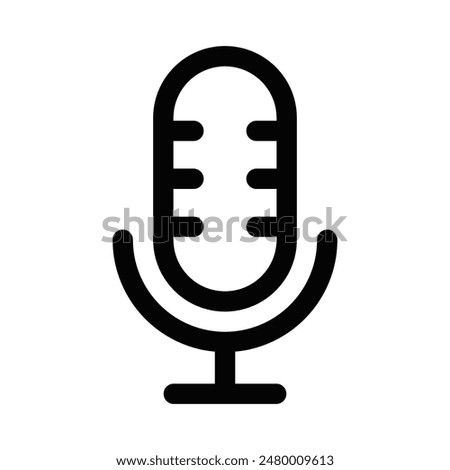 Vector icon of a classic microphone, perfect for audio, music, or podcast designs. Black and white, isolated on a white background. Editable stroke.