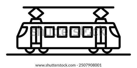 Minimalist tram icon in side view, great for urban transport and railway themes. Vector illustration. Editable stroke.